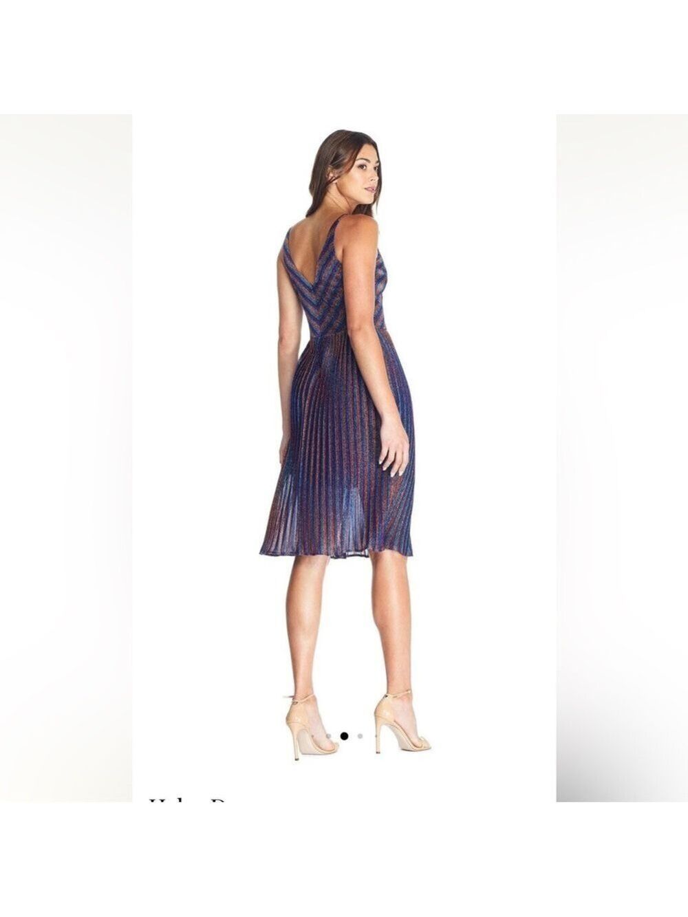 Dress the Population Haley Metallic Cobalt Pleated Chevron Dress Medium - Picture 5 of 12